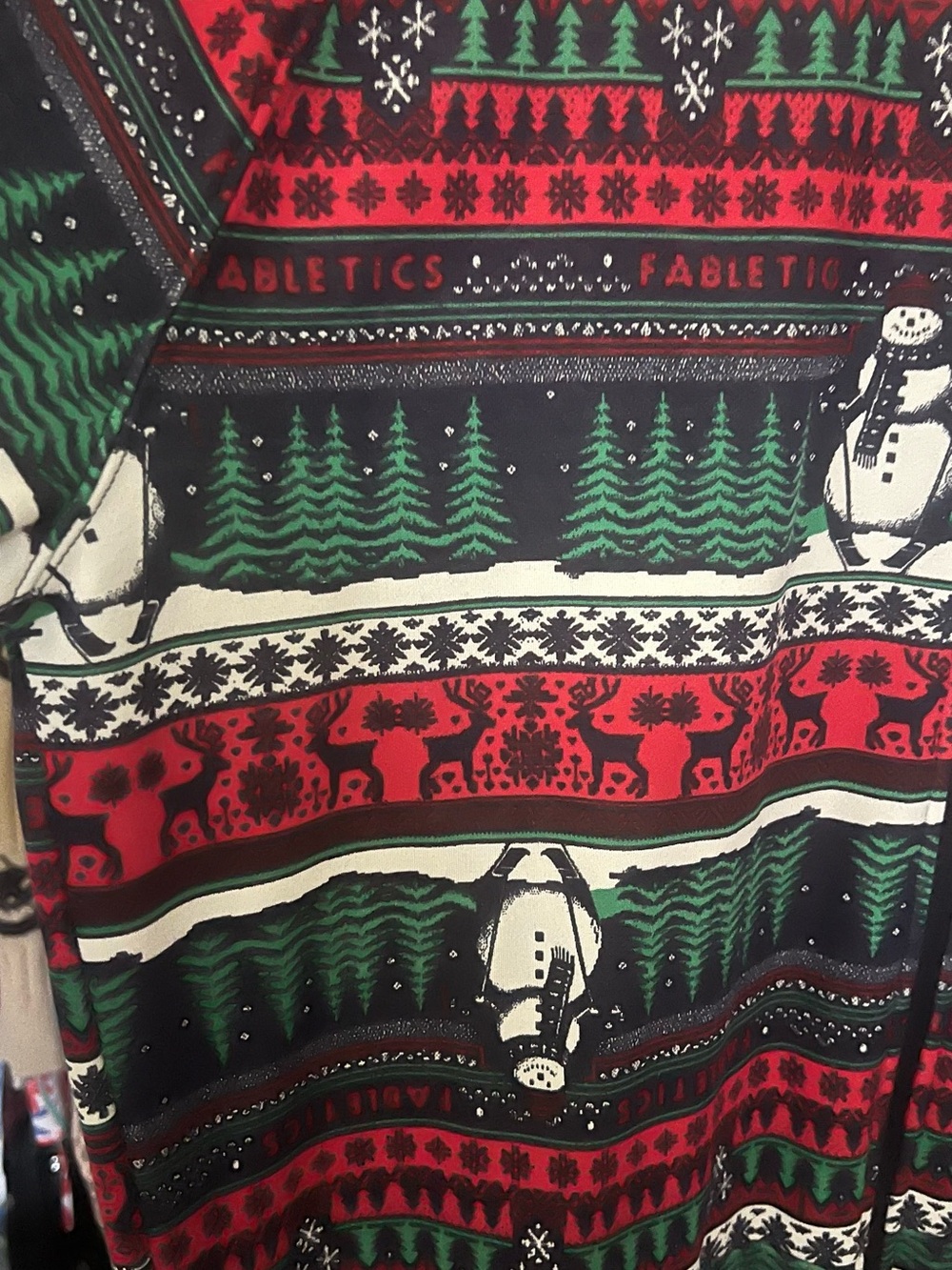 Fabletics Red Green Black Holiday Print Leggings